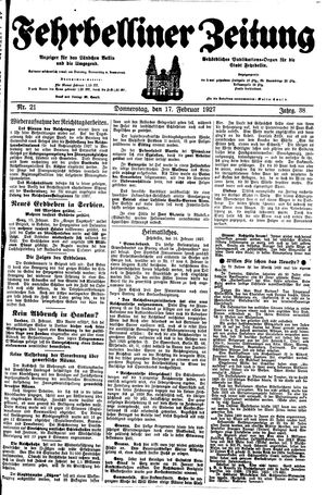 Fehrbelliner Zeitung vom 17.02.1927