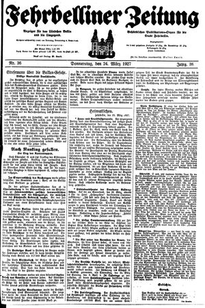 Fehrbelliner Zeitung vom 24.03.1927