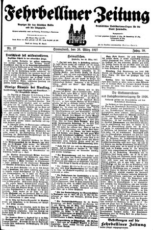 Fehrbelliner Zeitung vom 26.03.1927