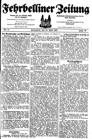 Fehrbelliner Zeitung vom 30.04.1927