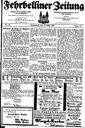 Fehrbelliner Zeitung vom 28.05.1927