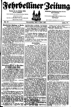 Fehrbelliner Zeitung vom 09.06.1927