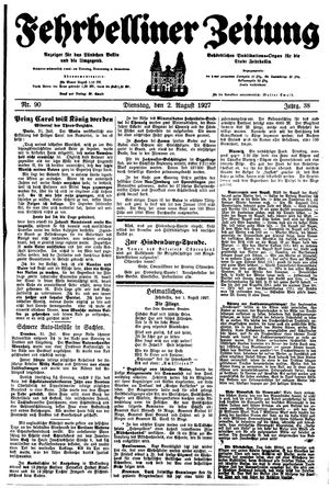 Fehrbelliner Zeitung vom 02.08.1927