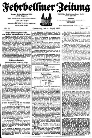 Fehrbelliner Zeitung vom 04.08.1927