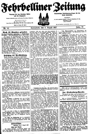 Fehrbelliner Zeitung vom 06.08.1927