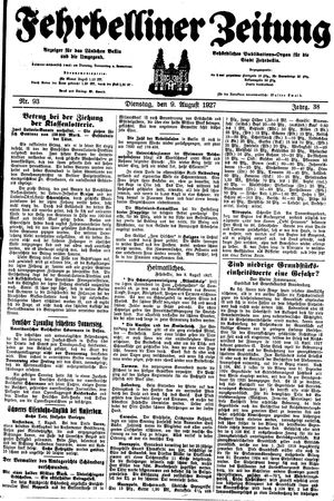 Fehrbelliner Zeitung vom 09.08.1927