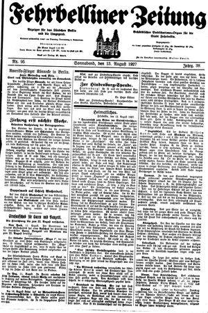 Fehrbelliner Zeitung vom 13.08.1927