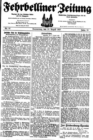 Fehrbelliner Zeitung vom 18.08.1927