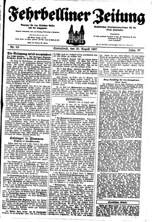 Fehrbelliner Zeitung vom 20.08.1927