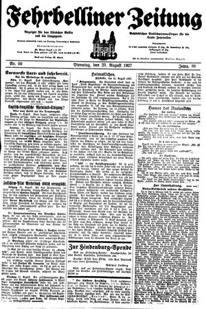 Fehrbelliner Zeitung vom 23.08.1927