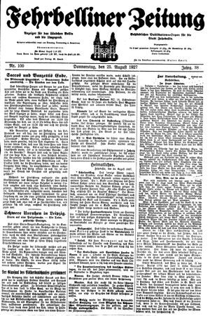 Fehrbelliner Zeitung vom 25.08.1927