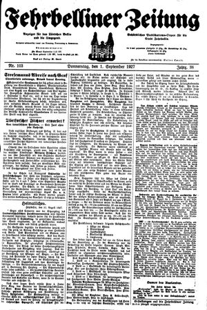 Fehrbelliner Zeitung vom 01.09.1927