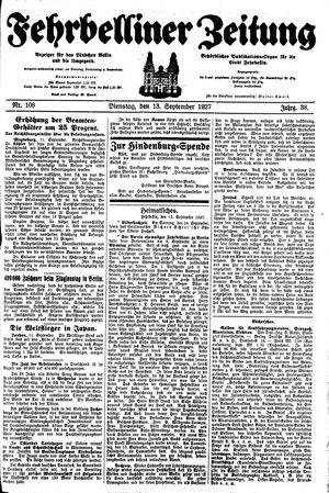 Fehrbelliner Zeitung vom 13.09.1927