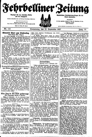 Fehrbelliner Zeitung vom 22.09.1927
