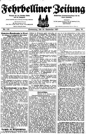 Fehrbelliner Zeitung vom 29.09.1927