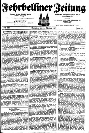 Fehrbelliner Zeitung vom 04.10.1927