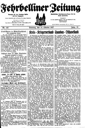 Fehrbelliner Zeitung vom 18.10.1927