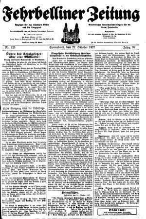 Fehrbelliner Zeitung vom 22.10.1927