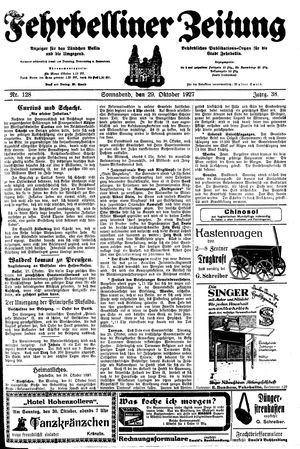 Fehrbelliner Zeitung vom 29.10.1927