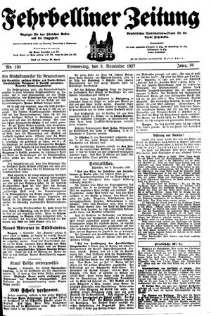 Fehrbelliner Zeitung vom 03.11.1927