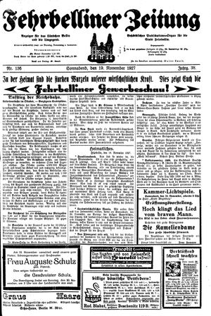 Fehrbelliner Zeitung vom 19.11.1927