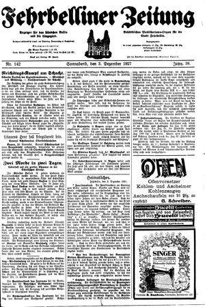 Fehrbelliner Zeitung vom 03.12.1927