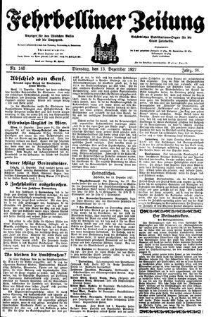 Fehrbelliner Zeitung vom 13.12.1927