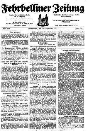 Fehrbelliner Zeitung vom 17.12.1927