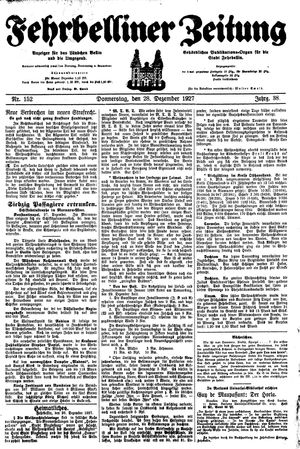 Fehrbelliner Zeitung vom 29.12.1927