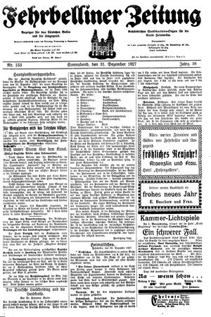 Fehrbelliner Zeitung vom 31.12.1927