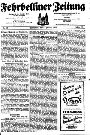 Fehrbelliner Zeitung vom 04.02.1928
