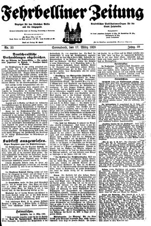 Fehrbelliner Zeitung vom 17.03.1928