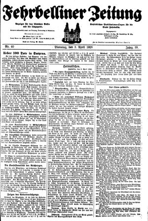 Fehrbelliner Zeitung vom 03.04.1928