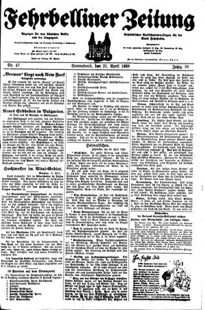 Fehrbelliner Zeitung vom 21.04.1928
