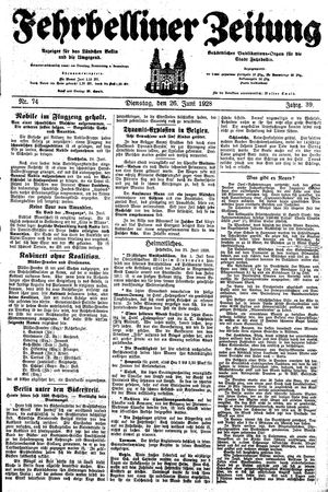 Fehrbelliner Zeitung vom 26.06.1928