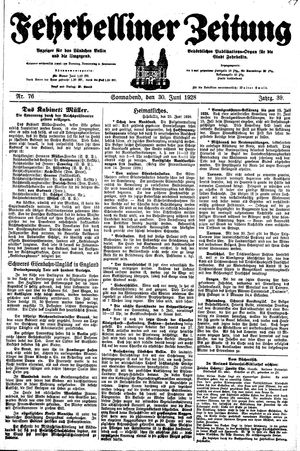 Fehrbelliner Zeitung vom 30.06.1928