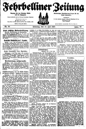 Fehrbelliner Zeitung vom 10.07.1928