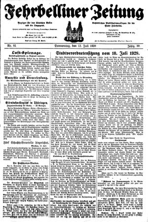 Fehrbelliner Zeitung vom 12.07.1928