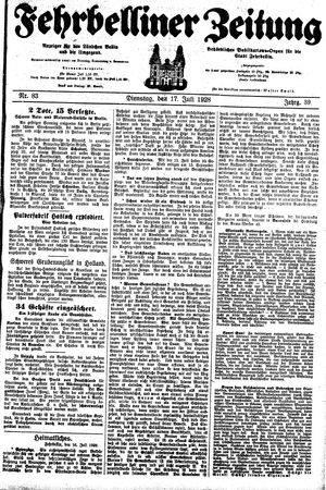 Fehrbelliner Zeitung vom 17.07.1928