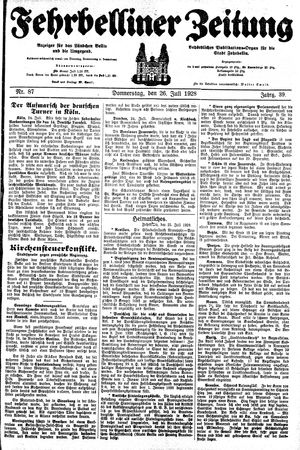 Fehrbelliner Zeitung vom 26.07.1928