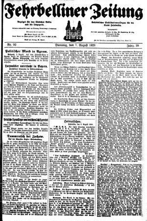 Fehrbelliner Zeitung vom 07.08.1928