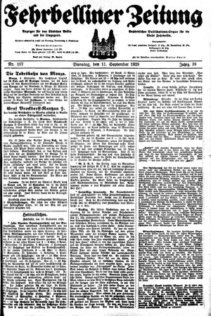 Fehrbelliner Zeitung vom 11.09.1928