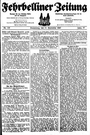 Fehrbelliner Zeitung vom 13.09.1928