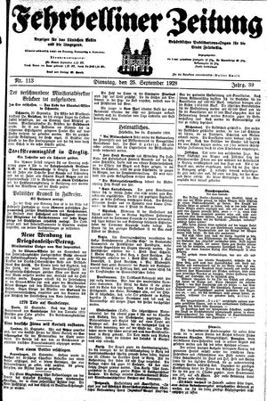 Fehrbelliner Zeitung vom 25.09.1928