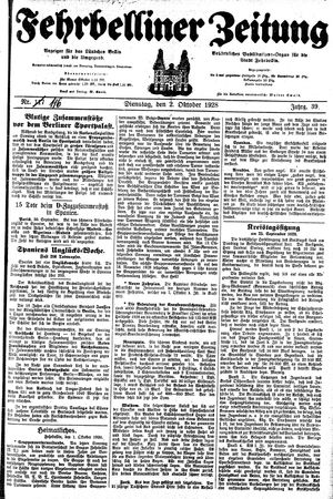 Fehrbelliner Zeitung vom 02.10.1928