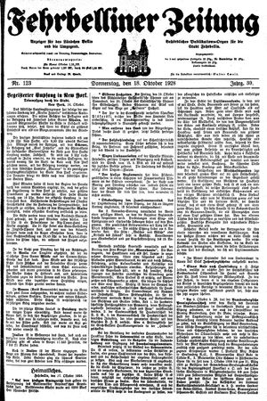 Fehrbelliner Zeitung vom 18.10.1928