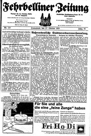 Fehrbelliner Zeitung vom 27.10.1928