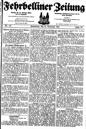 Fehrbelliner Zeitung vom 24.11.1928