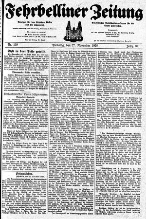 Fehrbelliner Zeitung vom 27.11.1928