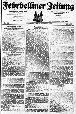 Fehrbelliner Zeitung vom 29.11.1928